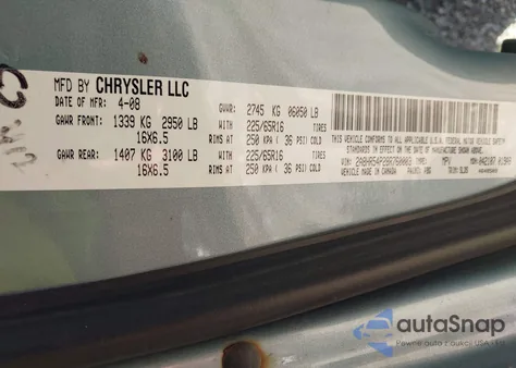 2008 Chrysler Town & Country Touring из США, поврежденный, VIN 2A8HR54P28R760003